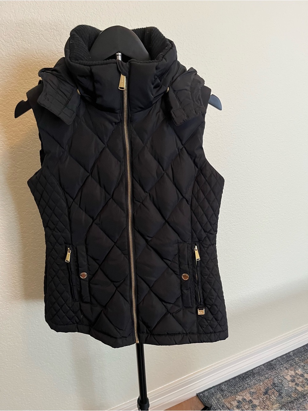 Michael Kors Black Quilted Puffer Vest with Gold Hardware